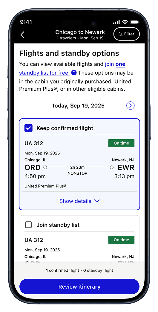 January 2026: Standby and confirmed flights displayed together